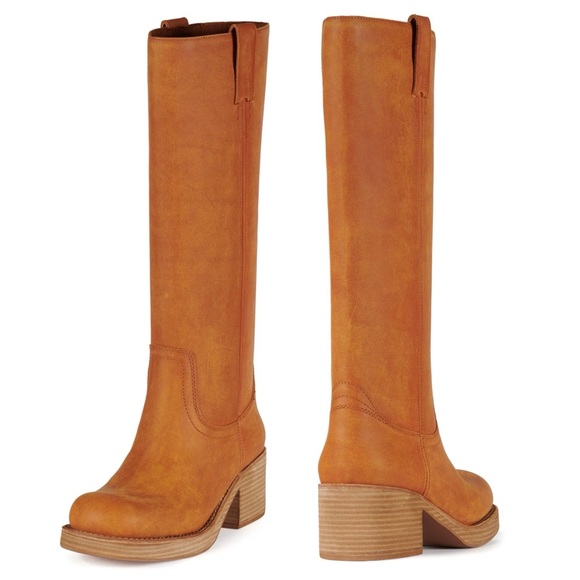JEFFREY CAMPBELL Reflect-Hi Frye Campus Camel Brown Knee-High Leather Boots 8 - Picture 10 of 13